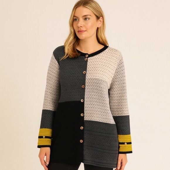 Margaret Winters Knit Patchwork Scoop Neck Cardigan Sweater Artsy Oversized XS - Picture 2 of 11